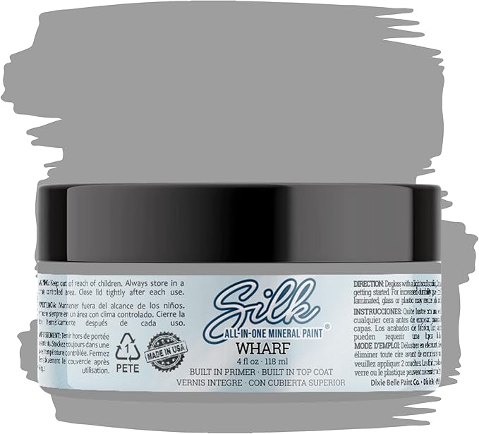 Dixie Belle Silk All-in-One Mineral Paint - Wharf (4oz) - Neutral Gray All-in-One Water Based Primer + Topcoat - Durable Furniture Paint - Low Reflective Finish