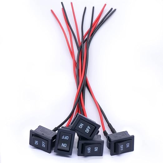 Twidec/5Pcs Rocker Switch AC 6A/250V 10A/125V SPST 2 Pins 2 Position ON/Off Car Boat Square Black Rocker Switch Toggle with Pre-soldered Wires KCD1-1-101-ON-OFF-X