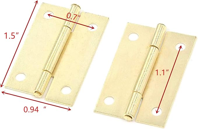 XMHF Folding Butt Hinge, Cabinet Gate Closet Door Hinge 1-1/2'' Long Home Furniture Hardware with Mounting Screws Gold Tone, Pack of 12