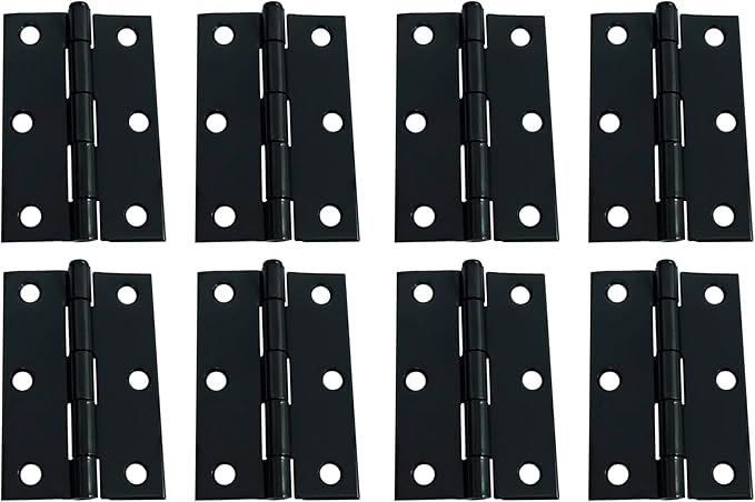 QCAA Narrow Butt Utility Hinge, Thicker, Swaged with Removable Loose Pin for Cabinet Door or Box Hinge, 3"x2"x1.6mm, Black, Made in Taiwan, 8 Pack