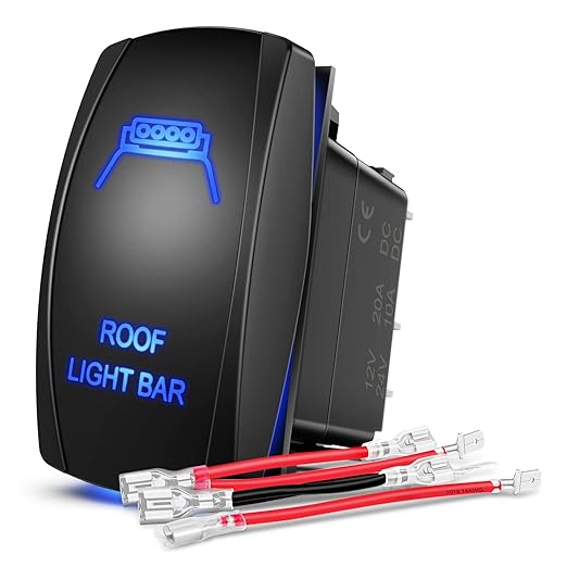 Nilight Roof Light Bar Rocker Switch Led Light Bar Switch 5Pin Laser On Off SPST switches 20A/12V 10A/24V Switch Blue with Jumper Wires Set for Cars Trucks RVs,2 Years Warranty