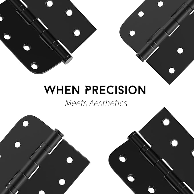 goldenwarm 6 Pack 4'' Matte Black Door Hinges – Ball Bearing 304 Stainless Steel Hinges for Exterior Doors, Square & Round Corners