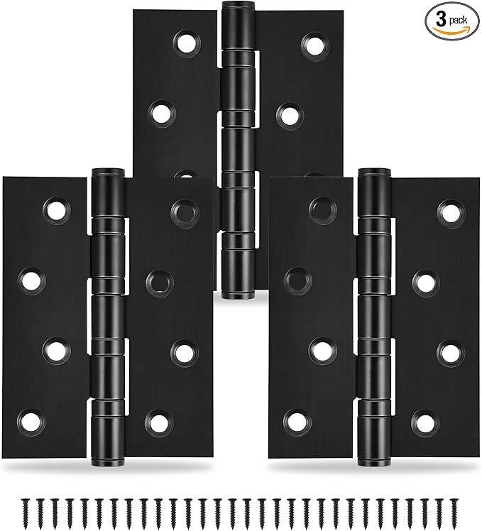 3-Pack Black Door Hinges, 4 Inch Heavy Duty Stainless Steel Hinge for Interior Exterior Doors, Max Loading 150LB, Matte Black Ball Bearing Hinges with Screws, Smooth and Quiet
