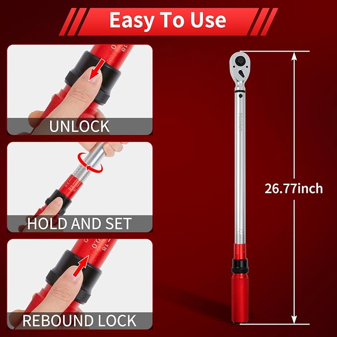 Hairich 3/4-Inch Torque Wrench, Dual-Direction Adjustable 60 tooth 100-400ft.lb/136-542Nm, Professional Torque Wrench, for Maintenance Tool and Product Assembly
