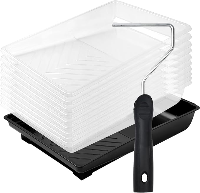 Mister Rui 6 Inch Paint Tray, 12 Pack, Plastic Paint Roller Tray with 4 Inch Roller Frame, Disposable Tray Liners for Home Improvement