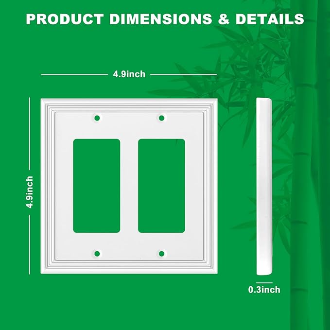 White Decorative Double Decorator Switch Covers Wall Plate, Natural Material Rocker Switch Plates for Receptacle, GFCI Outlet, Dimmer Switch - Modern Style (2 Gang Decorator 2 Pack)