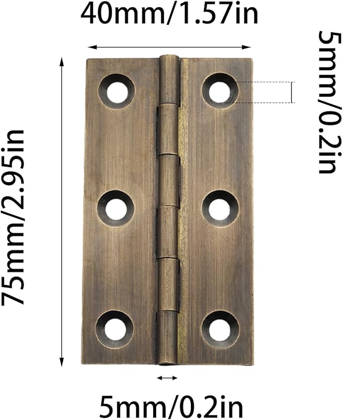 8 Pcs 40mmx75mm / 1.57" x 2.95" Bronze Mini Hinges, 3 Inch Solid Brass Folding Butt Hinge, Cabinet Hinge for Jewelry Box, Drawer Cabinet Furniture