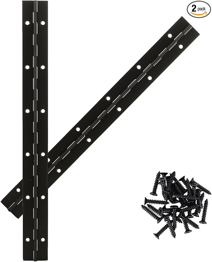 2Pcs 12inch Black Heavy Duty Continuous&Piano Hinges,1.2" Open Width Stainless Steel Piano Hinge with Holes and Screws,Working for Wood Box,Wood Furniture,Piano Cabinets.