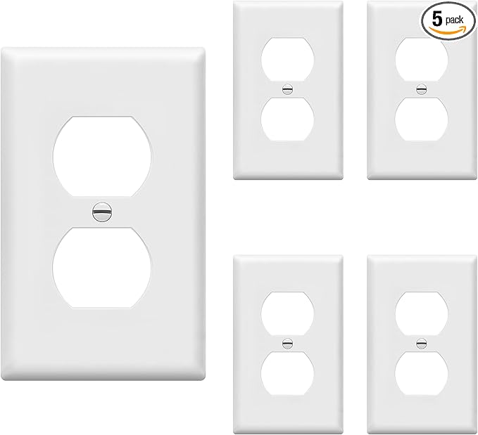 ENERLITES Duplex Wall Plates Kit, Electrical Outlet Covers, Standard Size 1-Gang 4.50" x 2.76", Unbreakable Polycarbonate Thermoplastic, Electric Receptacle Plug Covers, 8821-W-5PCS, White (5 Pack)
