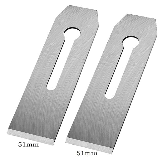 2 Pack Bench Hand Plane 2-Inch Blade Replacement Woodwork Planer Cutter 51MM Wide Iron Blades Steel Carpentry Edge Trimming Saw for No.4 No.5 Woodworking Tool