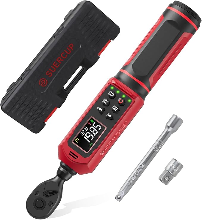 1/4" Digital Torque Wrench, 0.33-22.1Ft.Lb/0.45-30N.m, for Bicycle | ±1% Accuracy Electronic Torque Wrench with Vibration/Buzzer/LED Flash, 9 Presets & 5 Units, for Carbon Bike & Moto Assembly