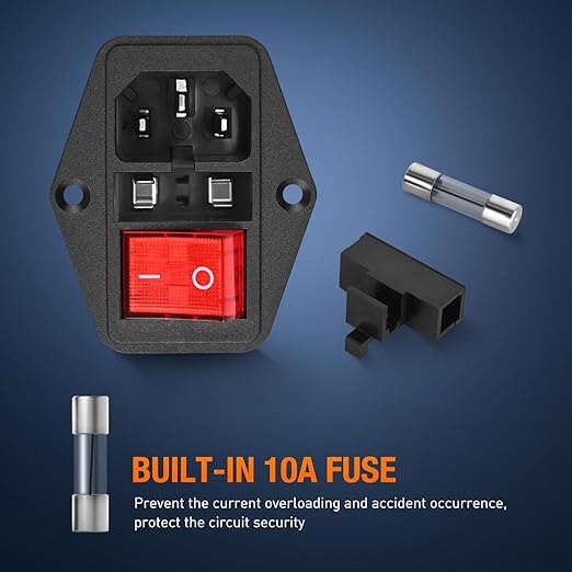 Nilight 2Pcs Switch Power Socket 10A 250V AC Inlet Module On Off Switches Built-in Fuse Led Light 3 Pin Outlet for 3D Printers Computers Home Appliance