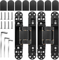 Onedaful 2 Kits 6 inch Stainless Steel Hidden Door Hinges Invisible Hinges for Door, 180 Degree Swing Concealed Hinges, 3 Way Adjustable & Heavy Duty for Secret Door (Load-Bearing Up to 170lbs)