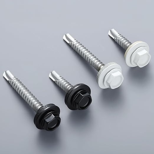 #10 x 1-1/2 in Self-Drilling Metal Roofing Screws,Sheet Metal Roof Screw,EPDM Washer,Black Hex Head,with Hex Driver Bit(3LBs,238Pcs)