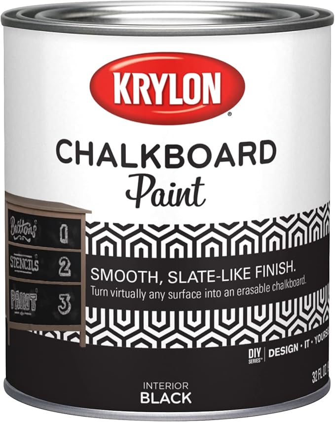 Krylon K05223000 Chalkboard Paint Special Purpose Brush-On, Black, Quart, 1 Quarts (Pack of 1)