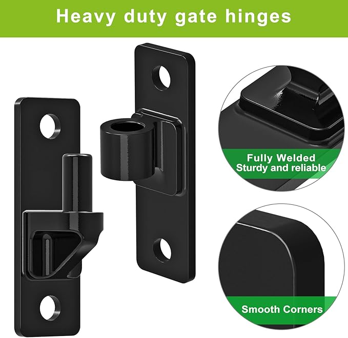 Heavy Duty 4.9" Gate Hinges, Steel Hinges with Electroplated Coating, 4‑Pack Wall‑Mount Female & Male Hinges for Fences & Farm Gates, 600 lbs Capacity