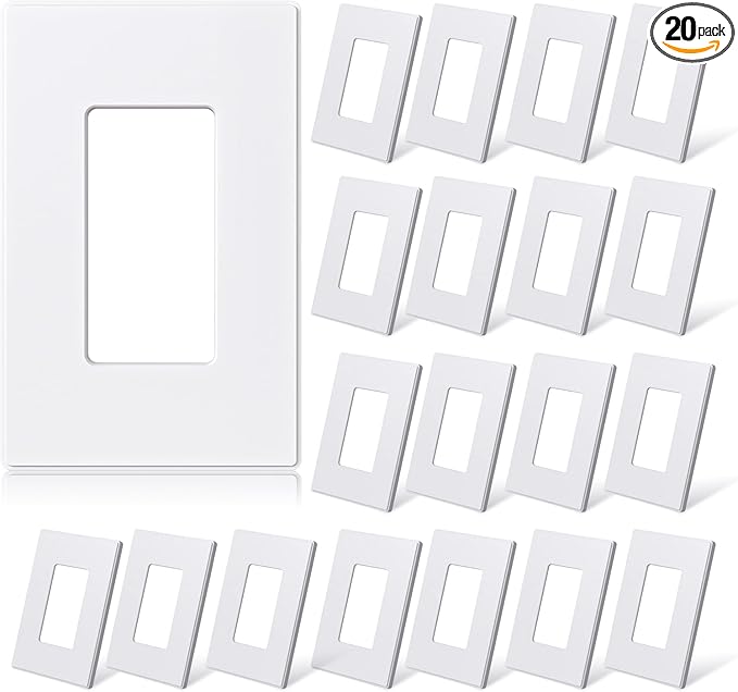 ELEGRP 1-Gang Screwless Decorative Wall Plates, Mid-Size Unbreakable Thermoplastic Faceplate Cover for Decorator Receptacle Outlet Switch, UL Listed (20 Pack, Matte White)