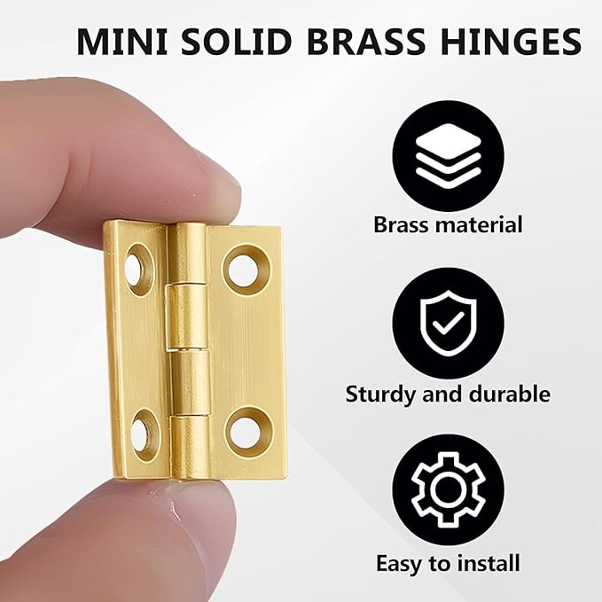 Mini Solid Brass Hinges Cabinet Drawer Butt Hinges for Jewelry Chest Wood Box,1/1.5/2.5Inch,Butt Hinges,8PCS (1.5Inch)