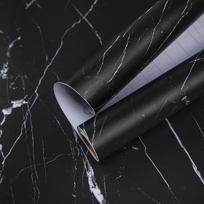 practicalWs 23.6''×118'' Marble Contact Paper Black/White Peel and Stick Wallpaper Thicken Self Adhesive Black Wallpaper for Countertops Cabinets Decorative Easy to Remove