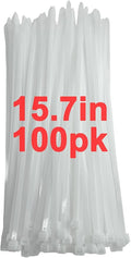 120lb White Zip Ties Heavy Duty 15 Inch 100pcs, Large CLear Cable Tie Actual 15.7 In, Thick Heat Resistant Zipties, Big Wide Wire Ties, Industrial Tie Wraps for Outdoor Use