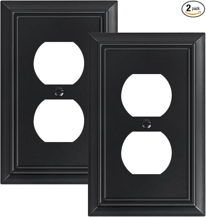 1-Pack Duplex Outlet Cover Plate, Decorative Matte Black Switch Plates and Outlet Covers, Natural Bamboo Fiber Wall Plates for Electrical Outlets, 1 Gang Receptacle Cover, Corrosion Resistant
