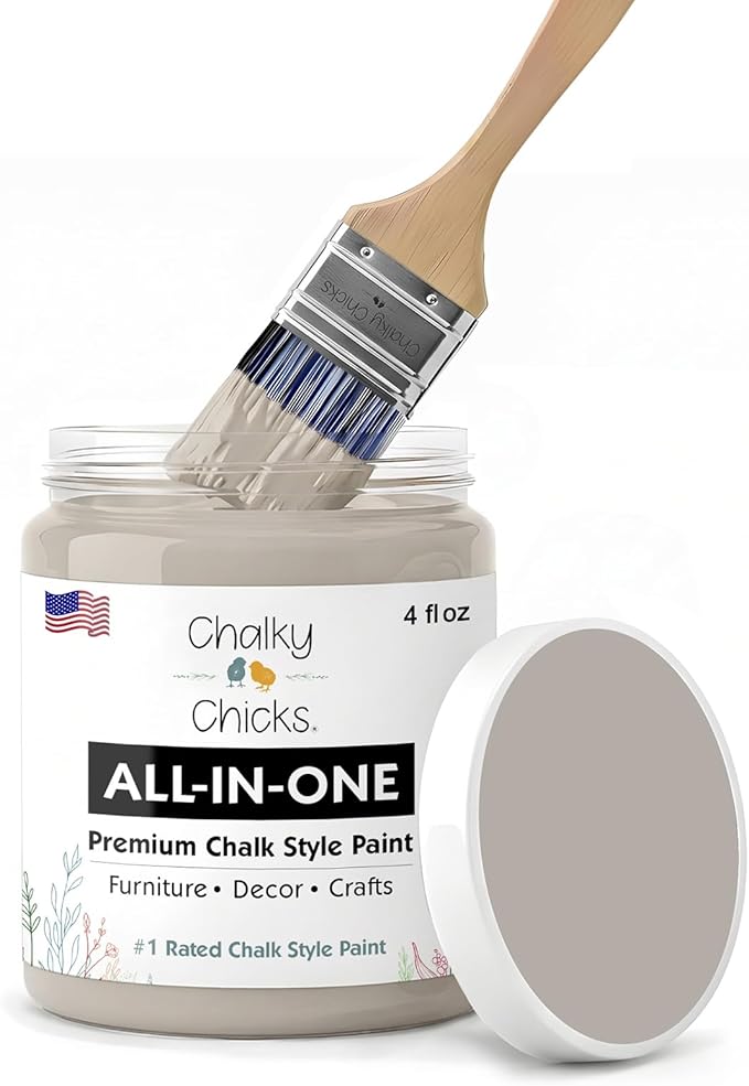 Chalky Chicks 4 Fl Oz Matte Wolf Gray (Gray/Beige) Chalk Paint for Furniture Without Sanding - No Prep Furniture Paint No Sanding All in One for Crafts, Wood, Walls, Cabinet, Metal, Dresser,Farmhouse