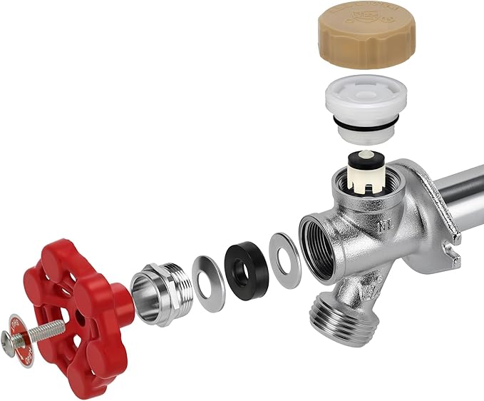 Outdoor Faucet Repair Kit (Vacuum Breaker, Metal Handle) - Wall Hydrant Full Replacement Set for Anti-Siphon Frost-Resistant Sillcock Valves, Hose Faucet Fitting Repair