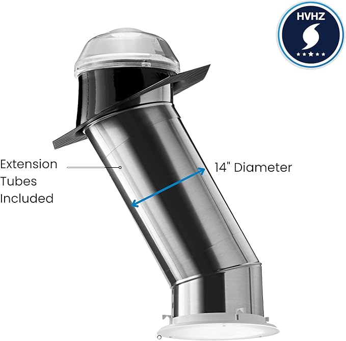 Solatube® 290 DS 14-inch HVHZ Tubular Skylight Kit – Hurricane Zone Certified for High-Velocity Winds – Includes 40" Extension Tubes & Pitched Roof Flashing