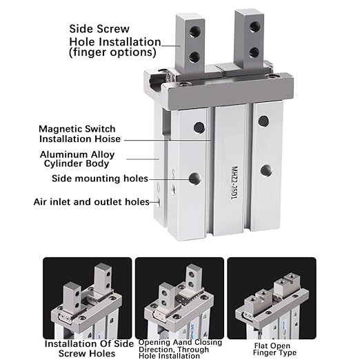 1PCS MHZ2 Pneumatic Finger Cylinder Parallel Gripper MHZ2-10/16/25/32/40D1/D2/D3 Side Thread Aluminium Clamps(MHZ2-16D1)
