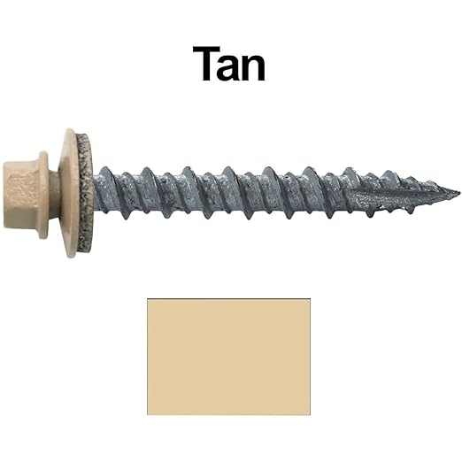 10 x 1-1/2" TAN Metal Roofing Screws - Hex Washer Head- Self-Starting/Tapping - EPDM Washer. 1 x 250 Count Bag - 250 Screws