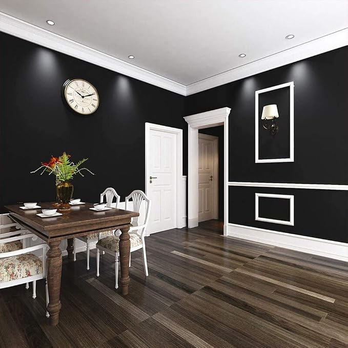 15.7" x 236.2" Black Wallpaper Self Adhesive and Removable Peel and Stick | Vinyl Film Stick Paper Easy to Apply Wall Coverings Shelf Home Decorative Liner Table and Door Reform