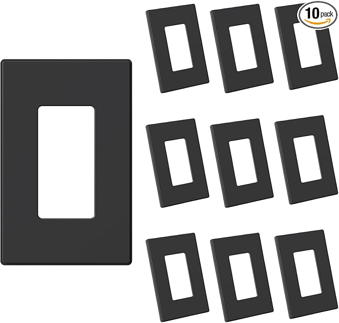 AIDA 1-Gang Midsize Screwless Light Switch Cover Plate, Decorative Outlet Covers - Matte Black, 10-Pack Screwless Unbreakable Polycarbonate Wall Plates for Decorator Device, UL Listed