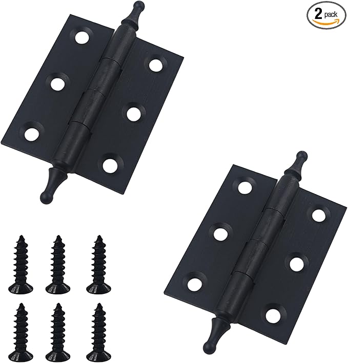 2 Inch Antique Style Solid Brass Butt Hinges with Ball Finials, Black Plated Butt Hinges with for Furniture Cabinet Drawer Door, 2PCS