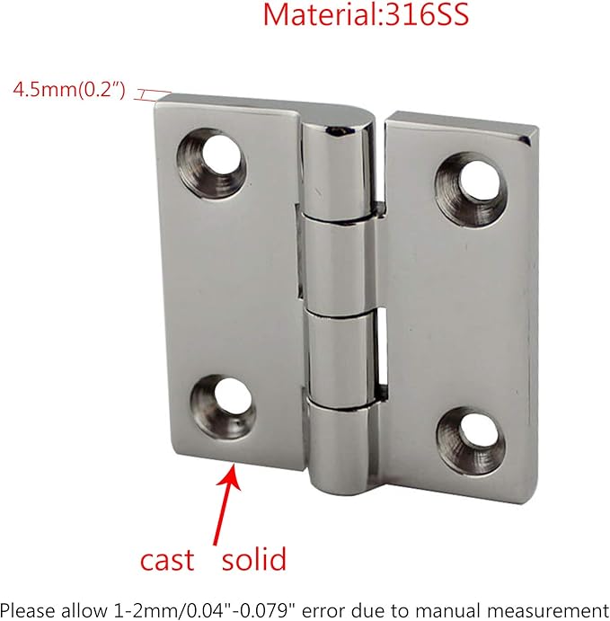 Marine Grade CAST Solid 316 Stainless Steel Mirror Polished Butt Hinges Marine Stainless Steel Heavy Duty/ 1.5" x 1.5" Pair for Boat, RVs