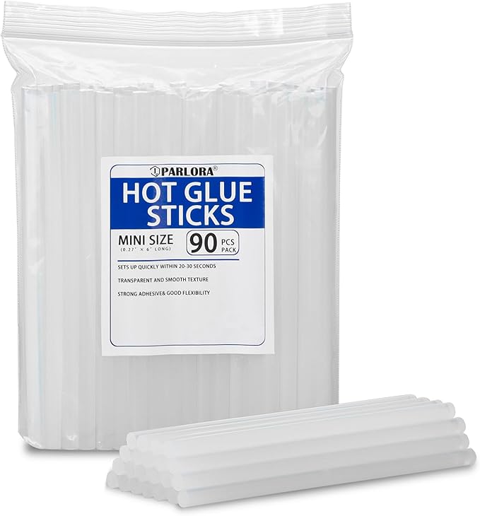 Parlora Hot Glue Sticks, Mini Size, 6" Long x .27" Diameter, 90 Count, Clear, for Kids Adults DIY Art Craft Gluing Repairing Sealing Festival Home Decoration