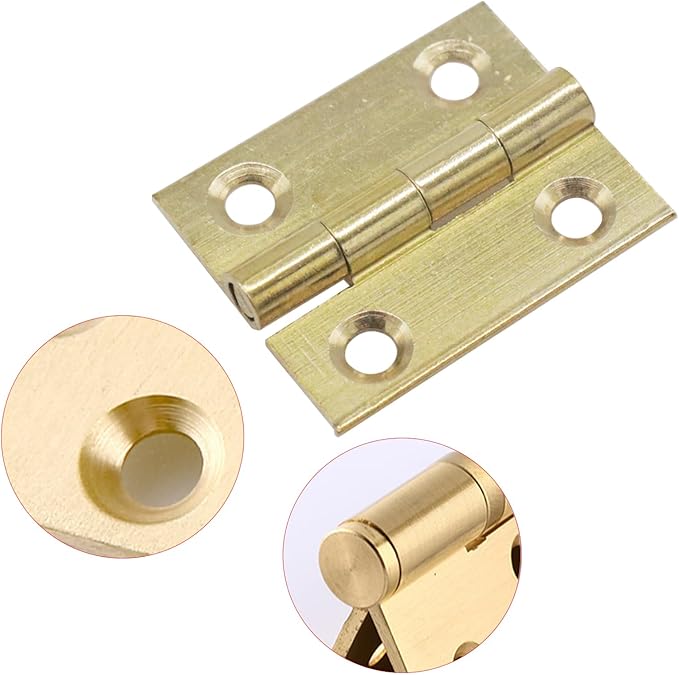 8pcs 1 Inch Gold Cabinet Door Hinges, Lasting Brass Folding Butt Hinges, Surface Polishing Mini Bifold Door Hinges, Small Door Hinges for Cabinets Furniture Drawer Doors