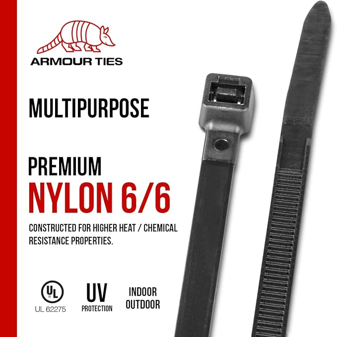 14-inch Black Zip Ties Heavy Duty UV Resistant Nylon Cable Ties, 50lb Tensile Strength, 100-Pack - Durable Wire Ties, Heavy Duty Tie Straps Indoor and Outdoor Cable Management Solution by ARMOUR TIES