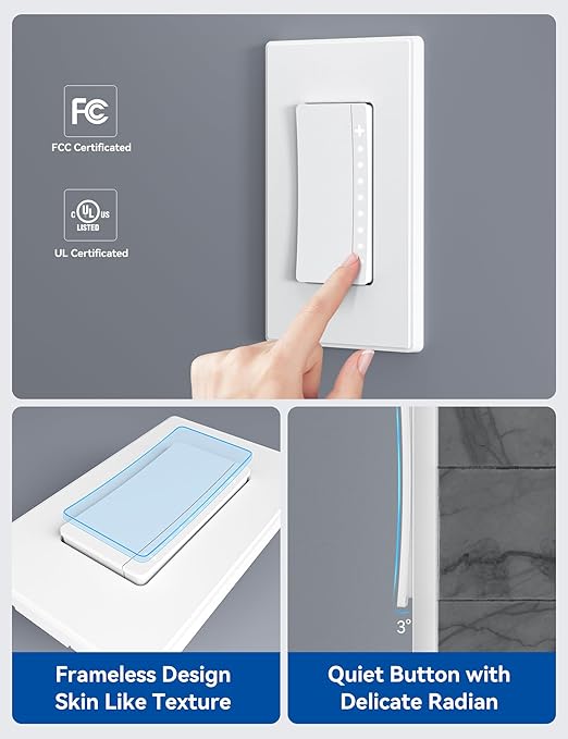 ELEGRP Single Pole Smart Dimmer Light Switch DPR10, 2.4GHz Wi-Fi Dimmer Switch Compatible with Alexa and Google Assistant, Needs Neutral Wire, No Hub Required, UL Listed, Matte White, 6 Pack