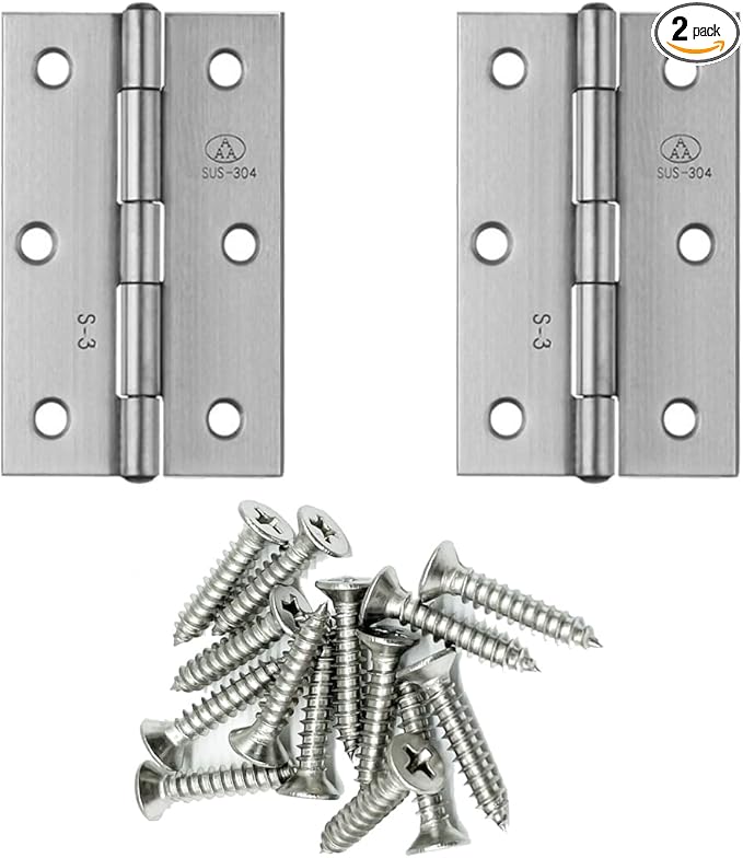 2pcs 304 Stainless Steel 3.5-inch Folding Butt Hinges Home Furniture Hardware Door Hinges for Door Case Lid Wooden Box Chest (89mm x 55mm x 1.5mm)