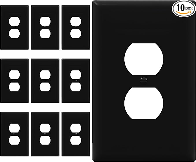 ENERLITES Duplex Receptacle Outlet Wall Plate, Jumbo Electrical Outlet Covers, Oversized 1-Gang 5.51" x 3.50", Polycarbonate Thermoplastic, 8821O-BK-10PCS, Glossy Finish, Black, 10 Pack