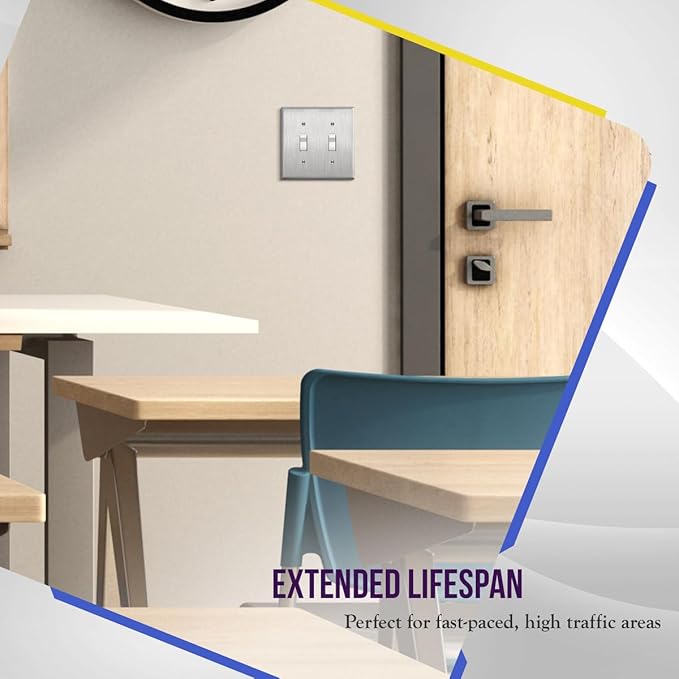 ENERLITES Toggle Light Switch Stainless Steel Wall Plate, Metal Plate Corrosive Resistant Cover for Rotary Dimmers Lights, Size 2-Gang 4.50" x 4.57", 7712, 430 Stainless Steel, UL Listed, Silver