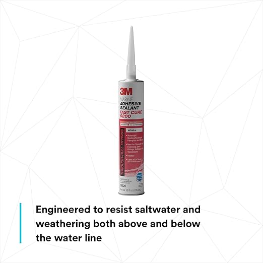 3M Marine Adhesive Sealant 5200FC Fast Cure, White, Flexible Bonds, Water-Resistant, 10 fl oz (295 mL) Cartridge with Nozzle, 1 Each