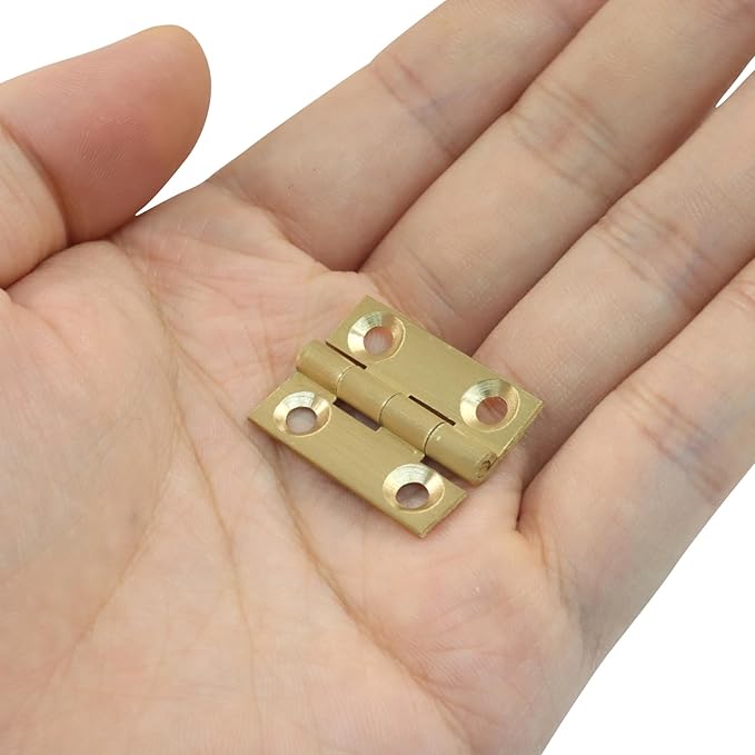 Murtenze 4 Pcs 1 Inch Mini Solid Brass Hinges，Brass Cabinet Hinges Small Box Hinges Butt Hinges for Cabinet, Drawer, Wood Box