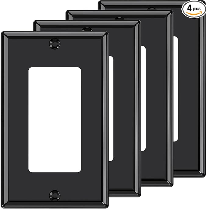 AIDA 1-Gang Standard Light Switch Cover Plate, Decorative Outlet Covers, Glossy Black, 4-Pack Unbreakable Polycarbonate Wall Plates for Decorator Device, UL Listed, 4.5" H x 2.75" L