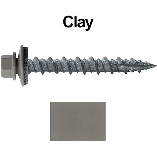 10 x 1-1/2" Clay Metal Roofing Screws - Hex Washer Head- Self-Starting/Tapping - EPDM Washer. 8 X 250 Bags - 2,000 Screws