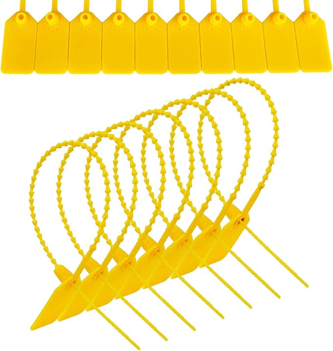 JAVIKA 100PCS Plastic Tamper Seal Tags, Pull-Tite Security Seal, Zip Ties | One-piece construction, Self-Locking & Versatile, Easy to Use and Write On, Wide Range of Applications