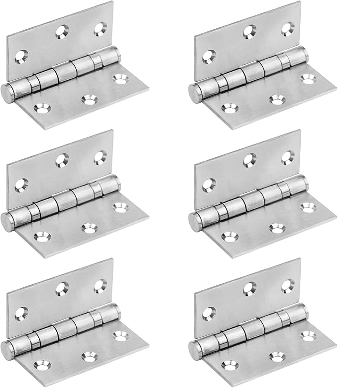 6 Pack 3" x 3" Square Door Hinges, Stainless Steel Butt Hinges, Ball Bearing, Load 100 lbs