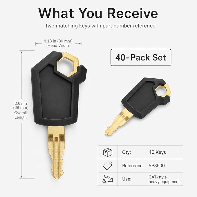 QWORK 5P8500 Keys, 40 Pack Ignition Keys Compatible with Caterpillar Heavy Equipment