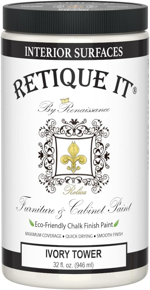 Retique It Chalk Furniture Acrylic Paint by Renaissance DIY, 32 oz (Quart), 32 Fl Oz, White