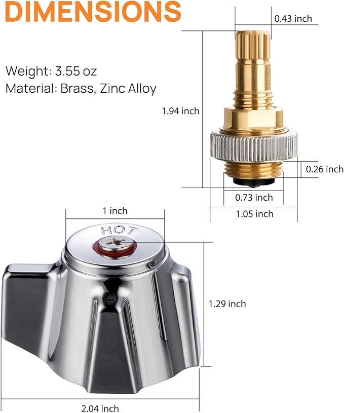 Hand Wash Sink Faucet Handle Kit, Commercial Faucets Parts Replacement Handle, Red Hot Metal Knob Handle with Brass Stem
